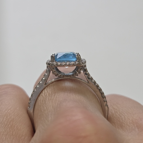Charmed Aroma Blue Topaz Cushion/ Square Cut Ring S925 Size 9 - Picture 9 of 12